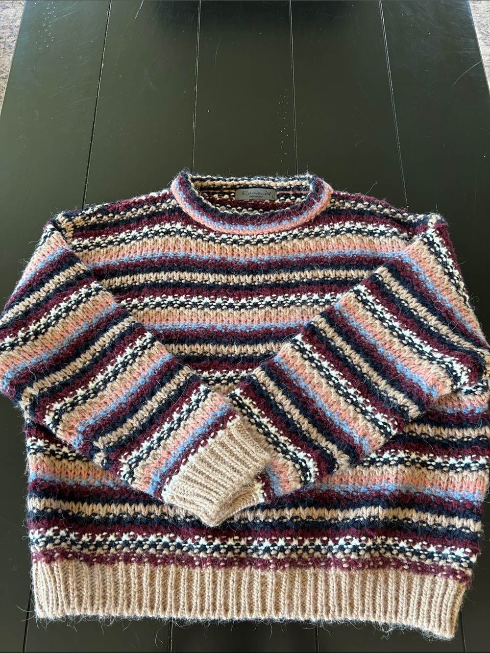 Elsamanda for Anthropologie Multicolor Crewneck Sweater Alpaca Wool Large NWOT